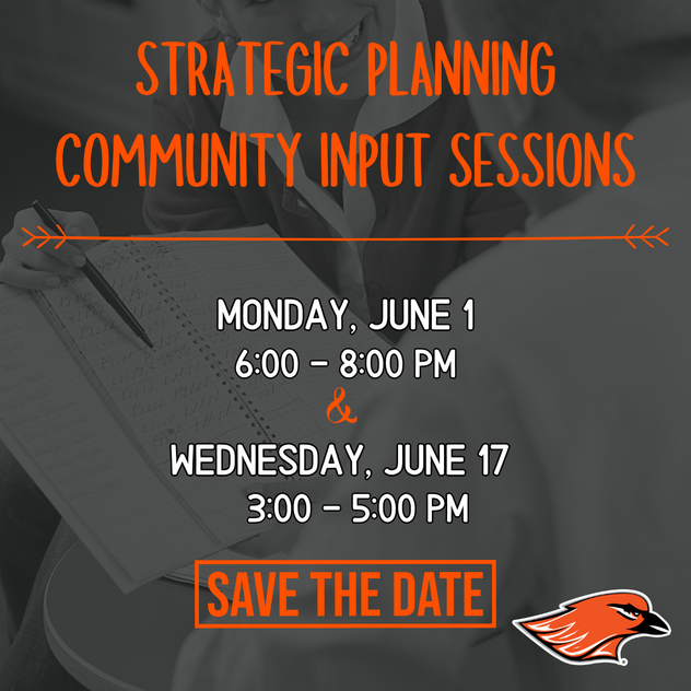 Graphic with Community Input Sessions of June 1 from 6-8pm and June 17 from 3-5pm.